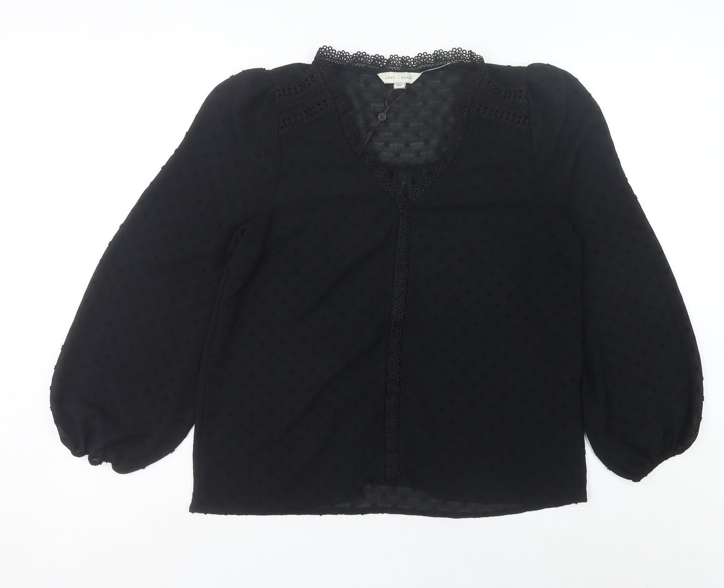 Love & Roses Women’s Black UK 14 Crochet Trim Chiffon Tunic Blouse