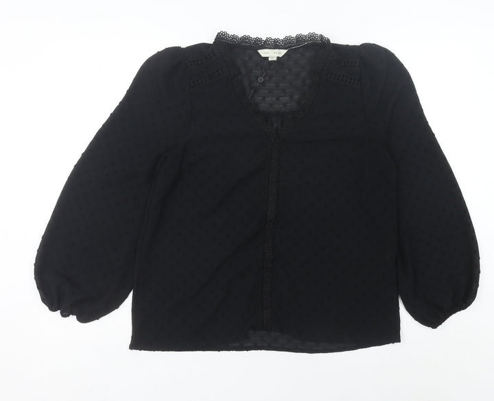 Love & Roses Women’s Black UK 14 Crochet Trim Chiffon Tunic Blouse