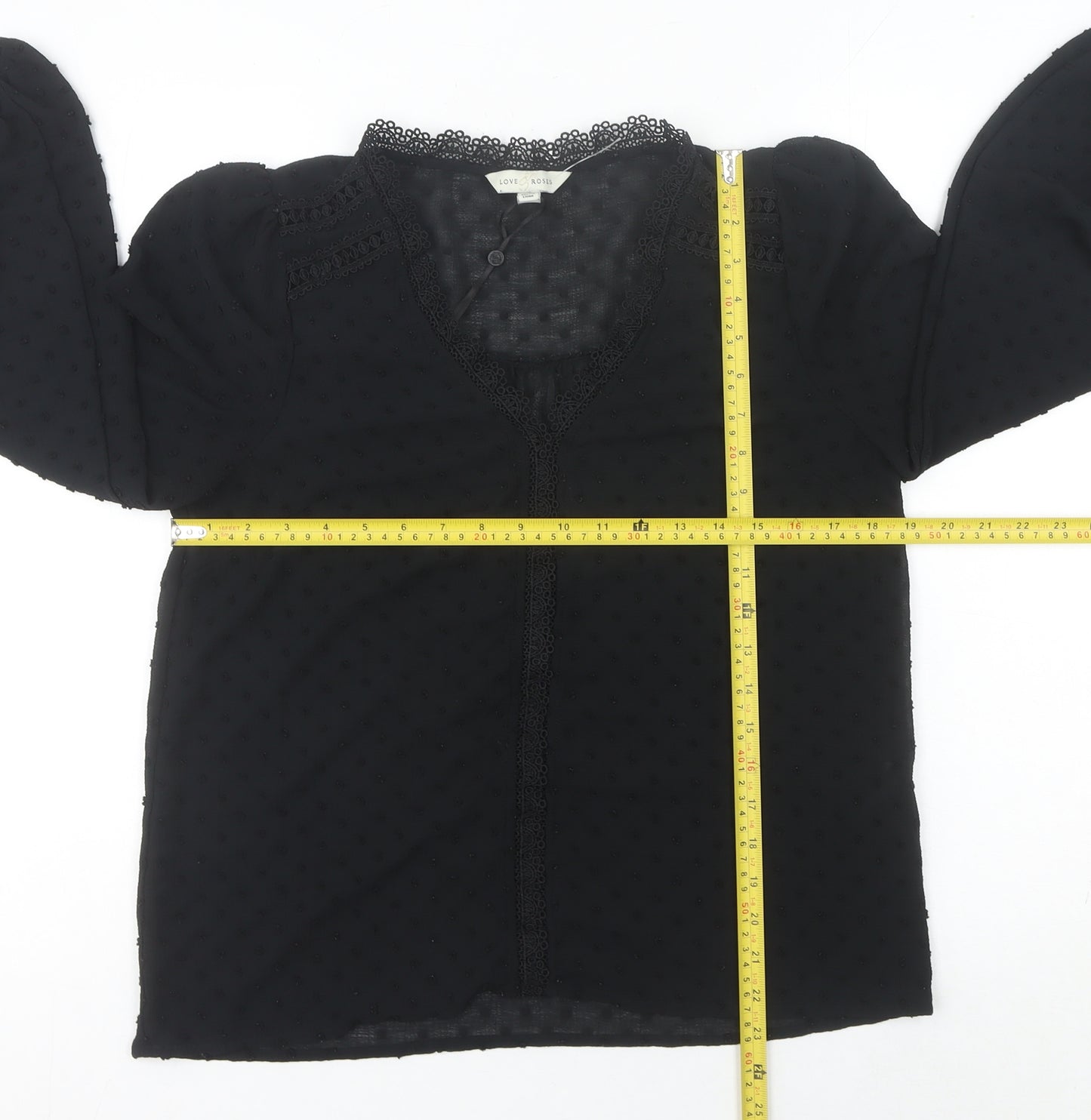Love & Roses Women’s Black UK 14 Crochet Trim Chiffon Tunic Blouse