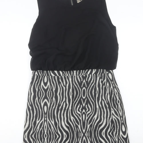 Next Women’s Black Animal Print Shift Dress Size 12 Sleeveless Short
