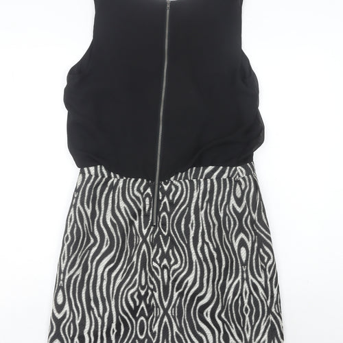 Next Women’s Black Animal Print Shift Dress Size 12 Sleeveless Short