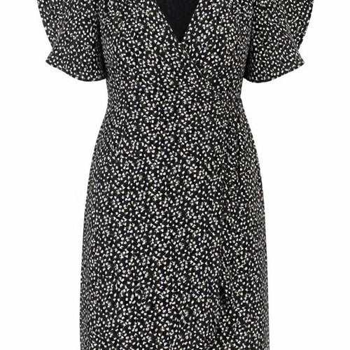 Nasty Gal Women’s Black Floral Midi Wrap Dress Size 12 V-Neck Flutter Sleeve