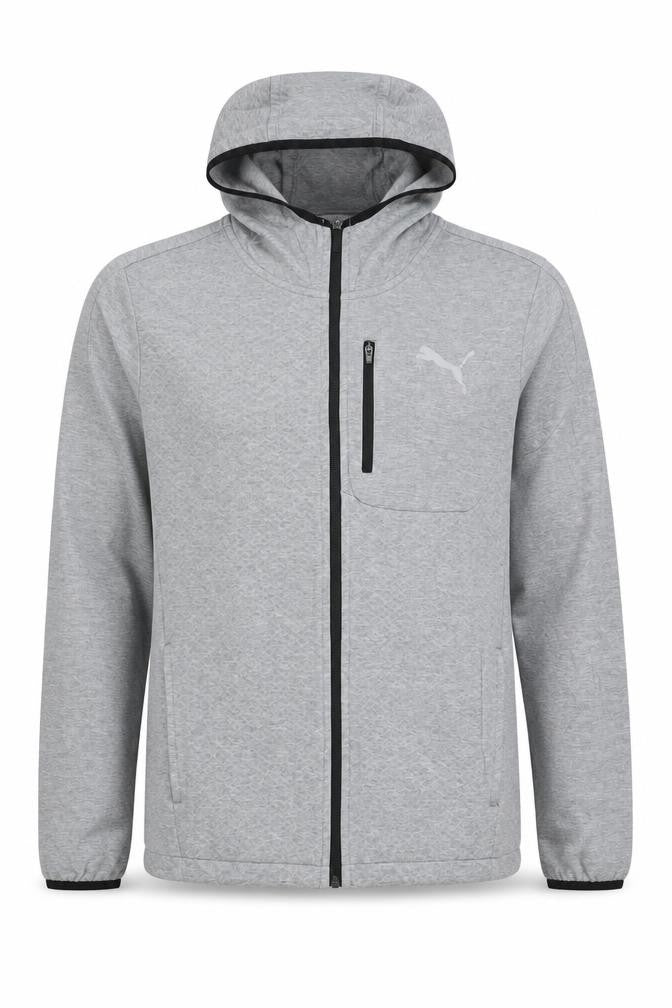 Front view of Puma Men’s Grey Full Zip Hoodie L Jersey Athletic Fit