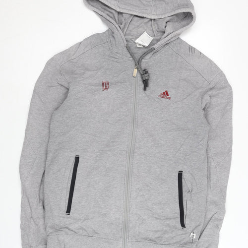 Adidas Men's Grey Full Zip Hoodie M Logo Sportswear