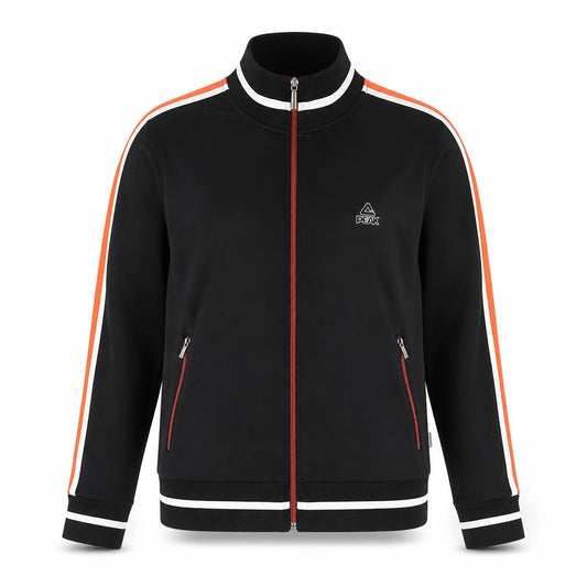 Front view of PEAK women’s black xs track jacket full zip colourblock sportswear