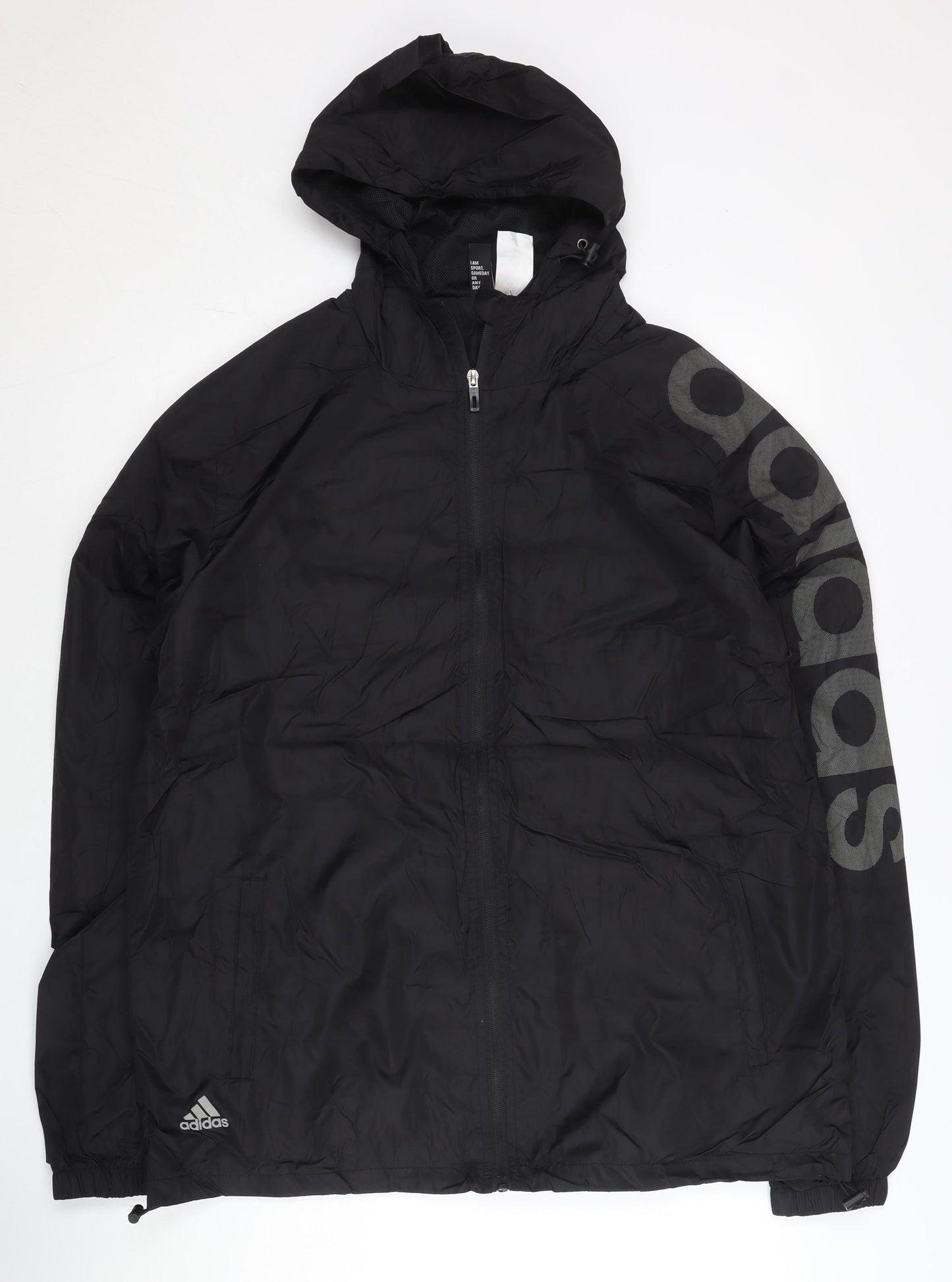 Adidas Men's Black 2XL Windbreaker Jacket Hooded Lightweight Sports