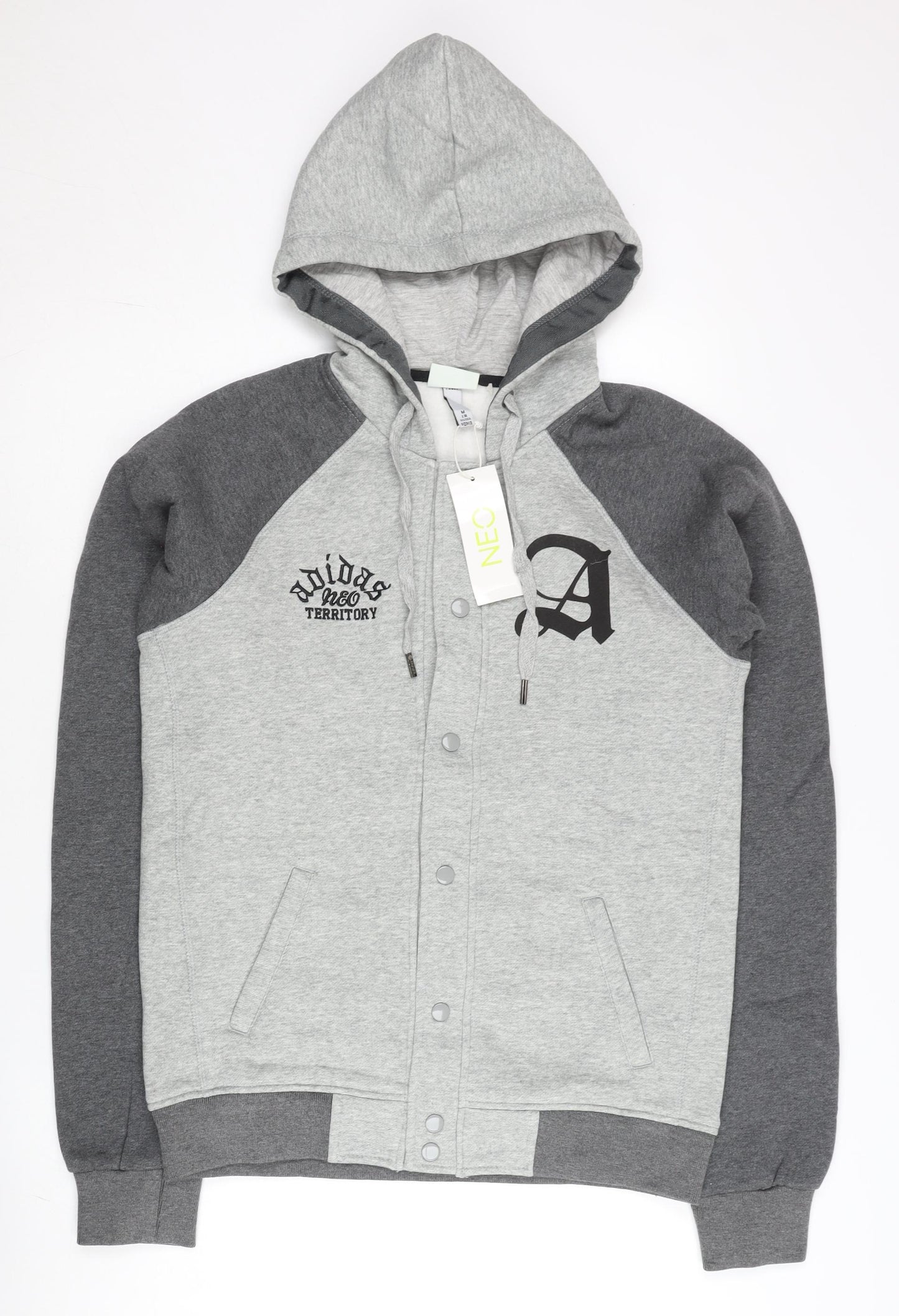 Adidas Men's Grey XS Varsity Jacket Hooded Cotton Snap Gym Sports