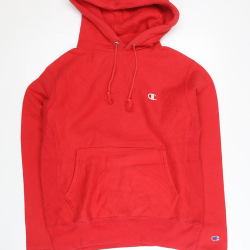 Champion Men's Red Small Reverse Weave Pullover Hoodie Logo Fleece
