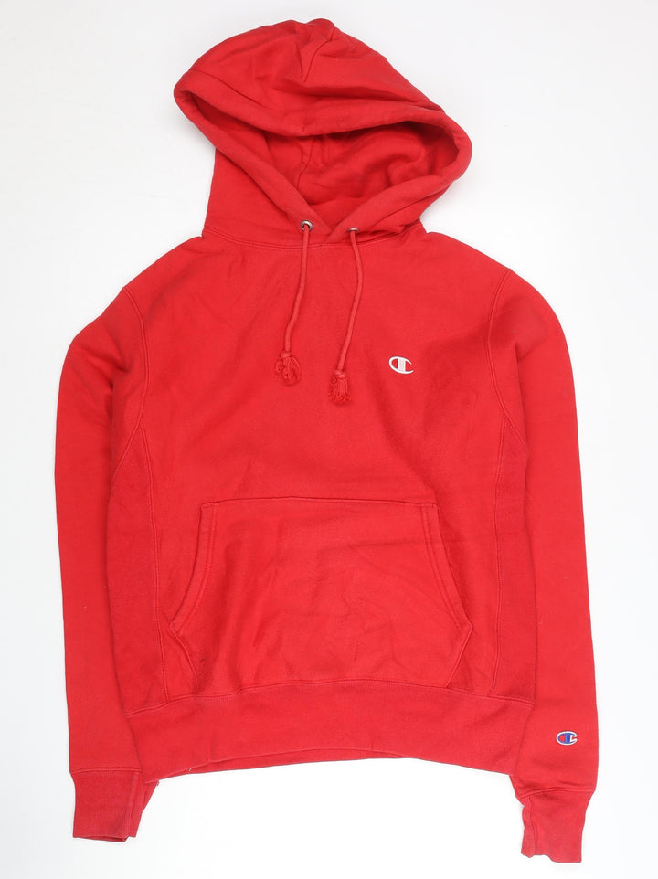 Champion Men's Red Small Reverse Weave Pullover Hoodie Logo Fleece
