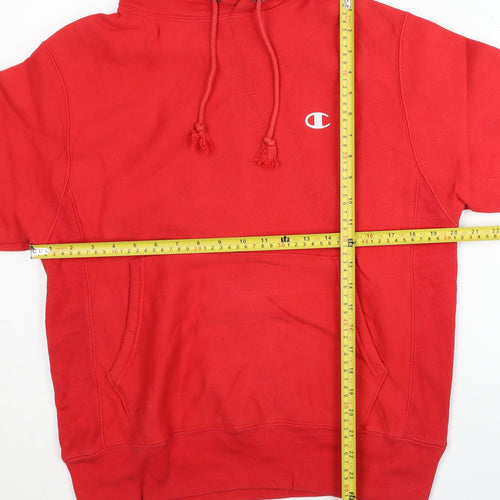 Champion Men's Red Small Reverse Weave Pullover Hoodie Logo Fleece