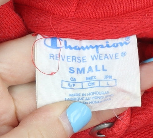 Champion Men's Red Small Reverse Weave Pullover Hoodie Logo Fleece