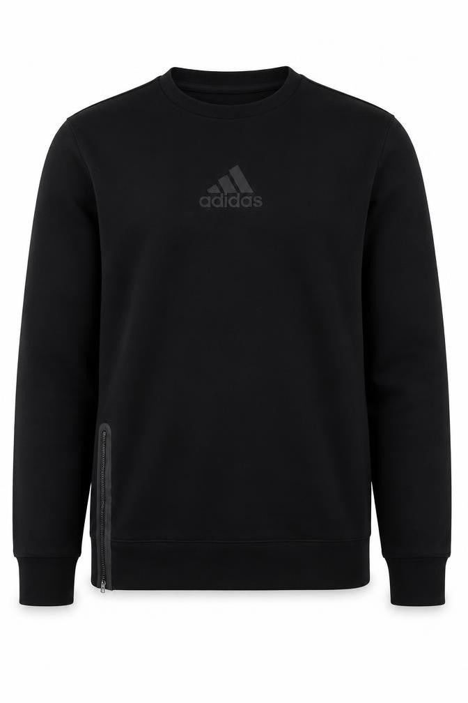 Front view of Adidas Men's Black M Pullover Sweatshirt with Side Zip