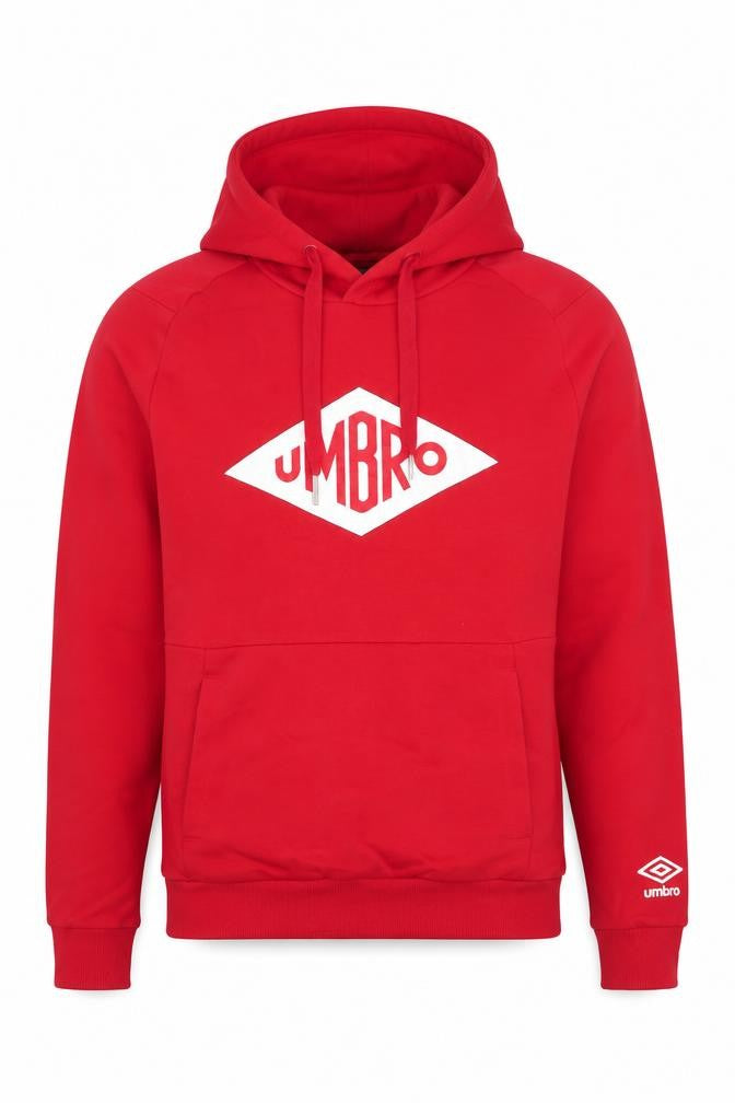 Front view of Umbro Men’s Red Pullover Hoodie XS Regular Fit Sports Jersey