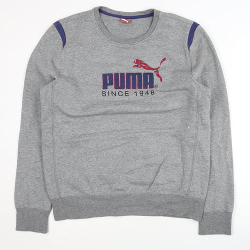 Puma Mens Grey Pullover Sweatshirt L Logo Graphic Sports Casual