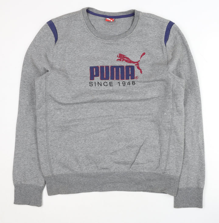 Puma Mens Grey Pullover Sweatshirt L Logo Graphic Sports Casual