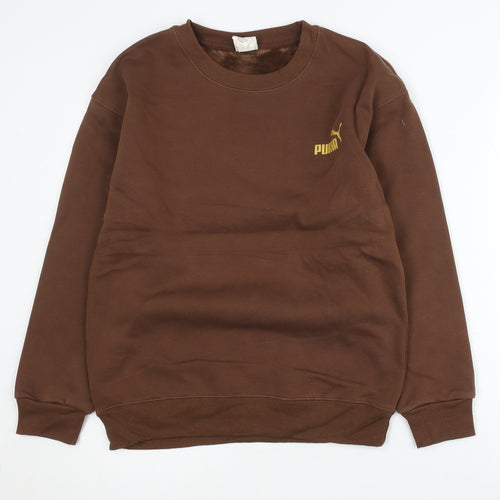 Puma Men’s Brown XS Crew Neck Pullover Sweatshirt with Logo