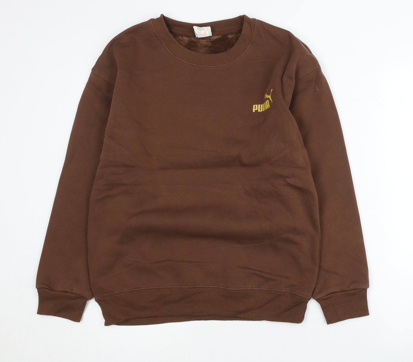 Puma Men’s Brown XS Crew Neck Pullover Sweatshirt with Logo