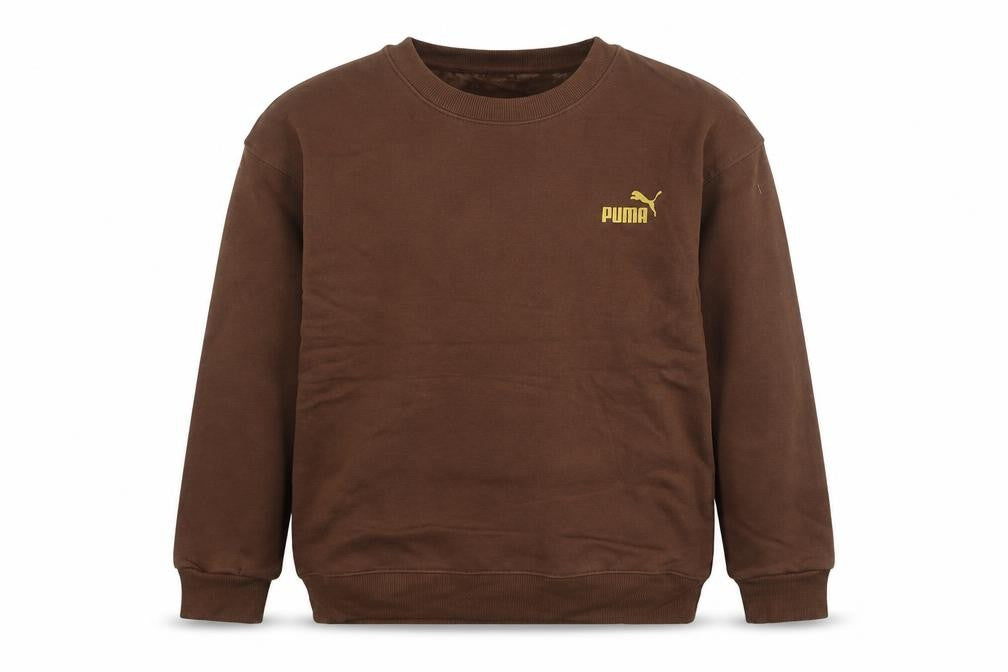 Front view of Puma Men’s Brown XS Crew Neck Pullover Sweatshirt with Logo