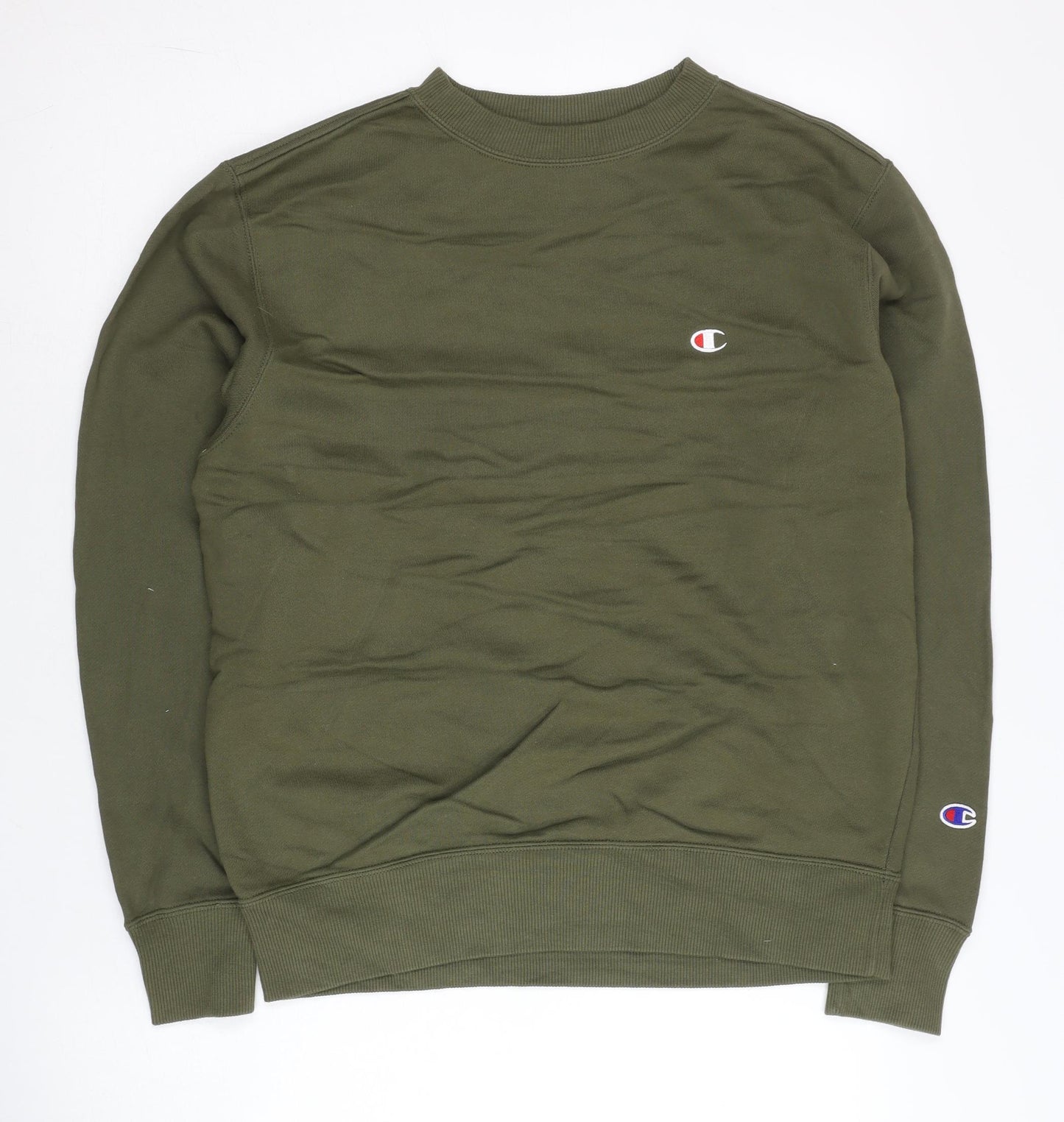 Champion Mens Green Crew Neck Pullover Sweatshirt Medium Long Sleeve