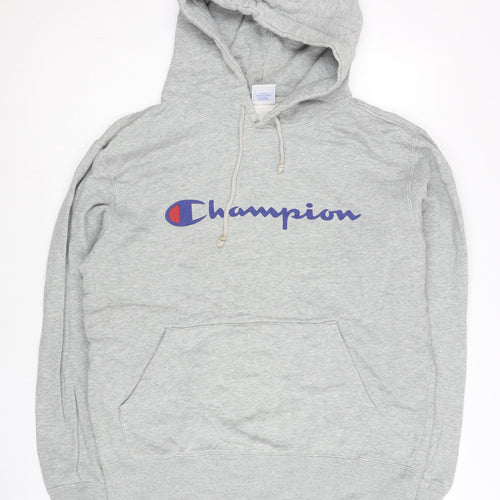 Champion Men's Grey Pullover Hoodie Logo Print Size L