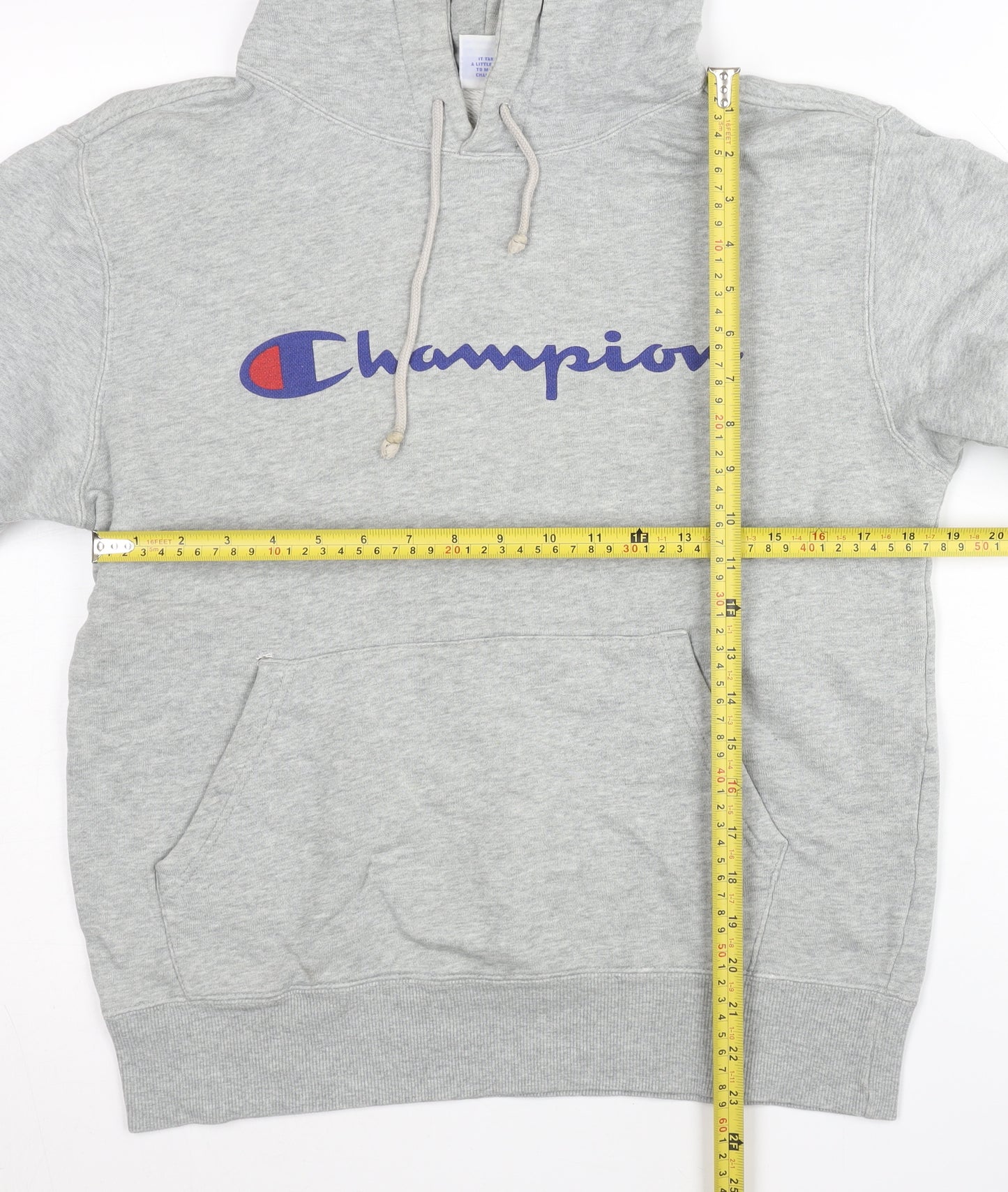 Champion Men's Grey Pullover Hoodie Logo Print Size L