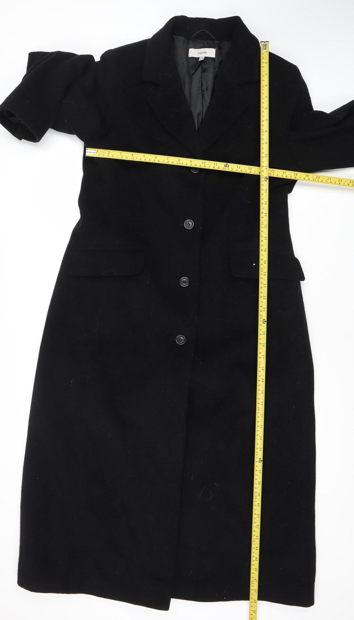 Heine Women's Black Wool Cashmere Blend Long Overcoat Size 16