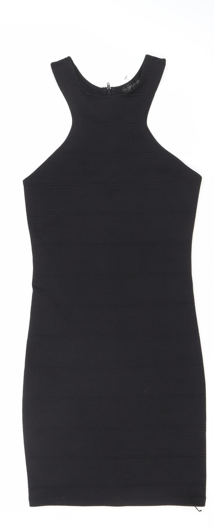 Topshop Women’s Black Bodycon Knit Dress UK 6 Scoop Neck Sleeveless
