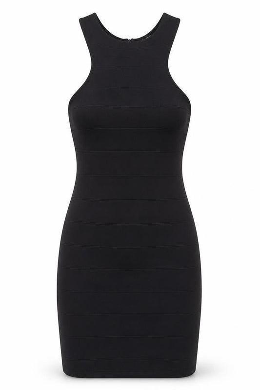 Front view of Topshop Women’s Black Bodycon Knit Dress UK 6 Scoop Neck Sleeveless