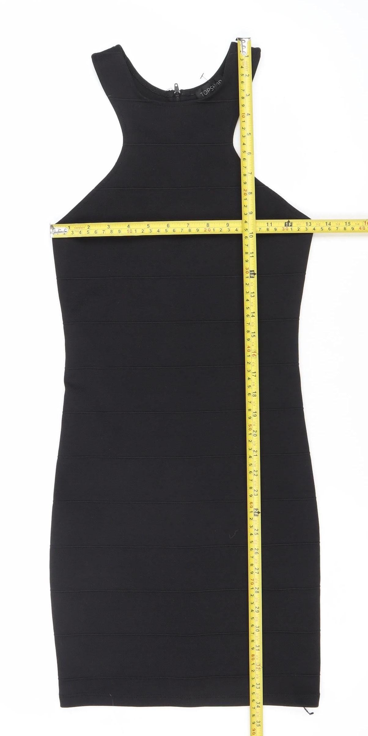Topshop Women’s Black Bodycon Knit Dress UK 6 Scoop Neck Sleeveless
