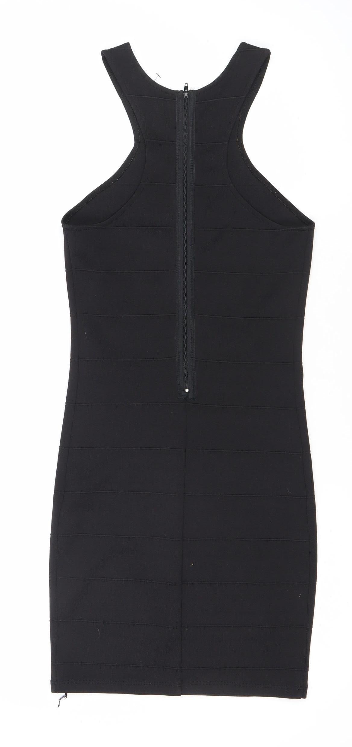 Topshop Women’s Black Bodycon Knit Dress UK 6 Scoop Neck Sleeveless