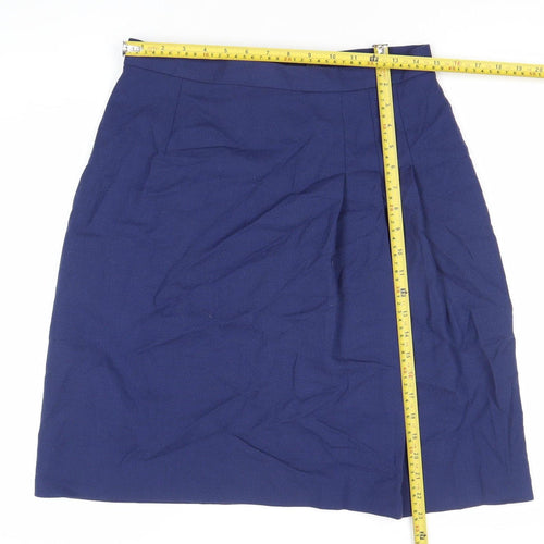 Women's Blue Wool High Rise Pencil Skirt Size 14 Plus Knee Length