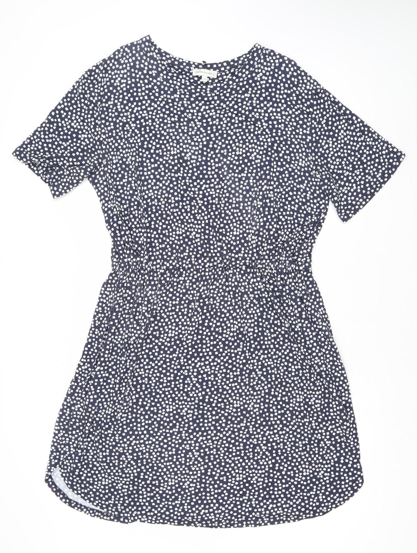 Warehouse Women’s Blue Geometric Fit & Flare Dress Size 14 Knee Length
