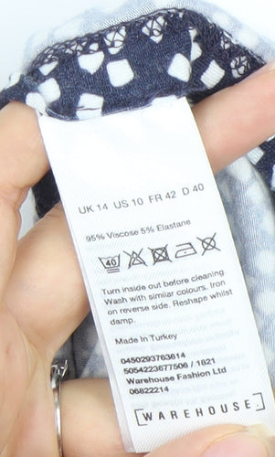 Warehouse Women’s Blue Geometric Fit & Flare Dress Size 14 Knee Length