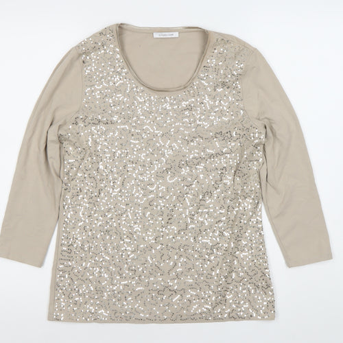 Windsmoor Women’s Beige Sequin Long Sleeve Scoop Neck Top Size S