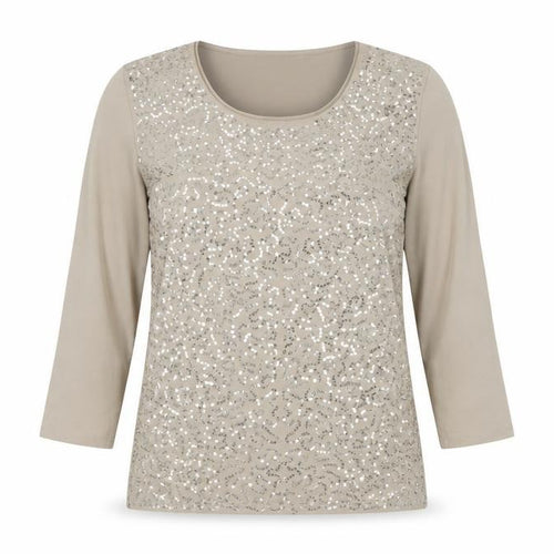 Windsmoor Women’s Beige Sequin Long Sleeve Scoop Neck Top Size S