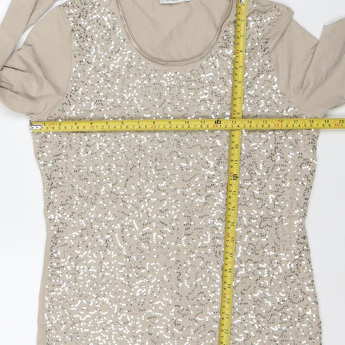 Windsmoor Women’s Beige Sequin Long Sleeve Scoop Neck Top Size S