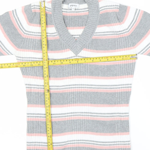 Papaya Women’s Multicoloured Stripe V-Neck Pullover Jumper Size 12