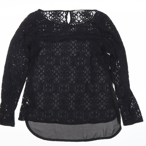 Next Women’s Black Lace Tunic Blouse Size 10 Long Sleeve