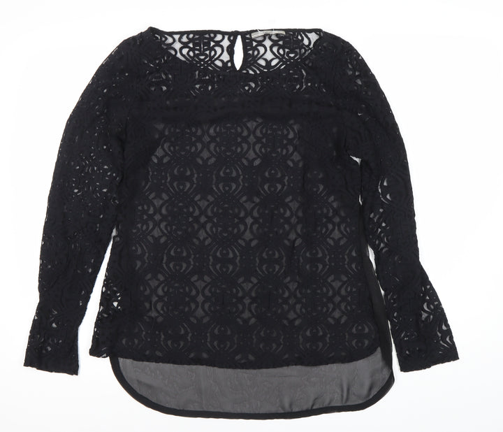 Next Women’s Black Lace Tunic Blouse Size 10 Long Sleeve
