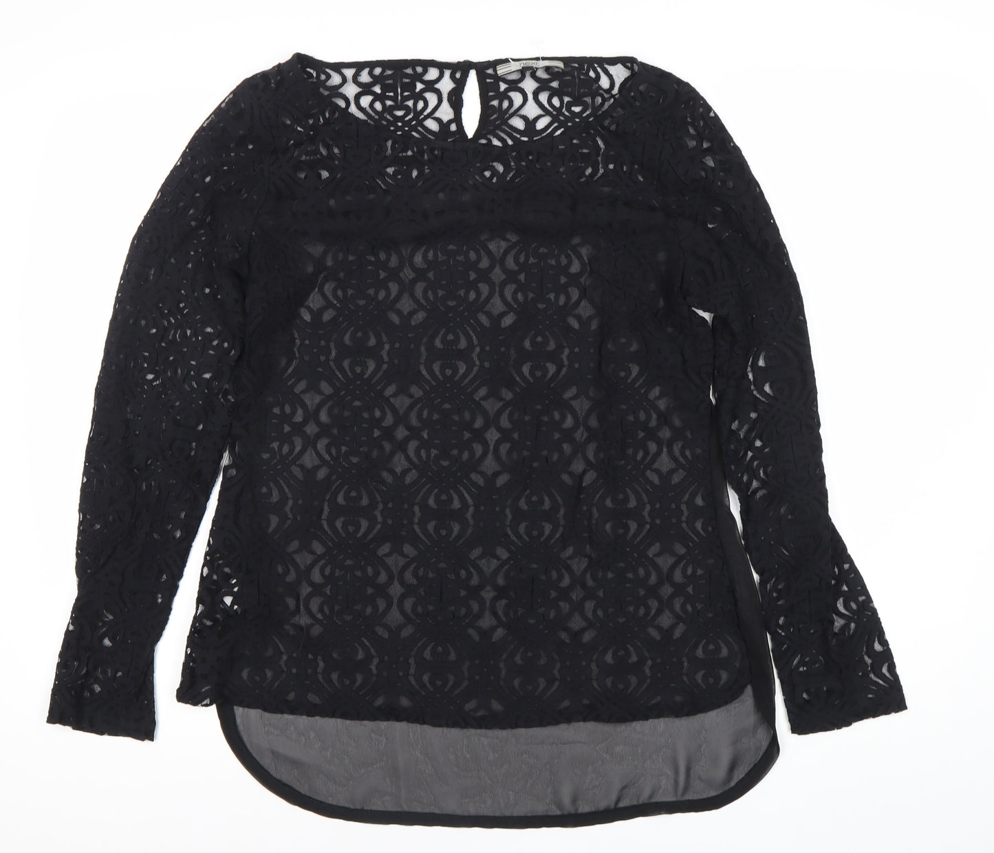 Next Women’s Black Lace Tunic Blouse Size 10 Long Sleeve