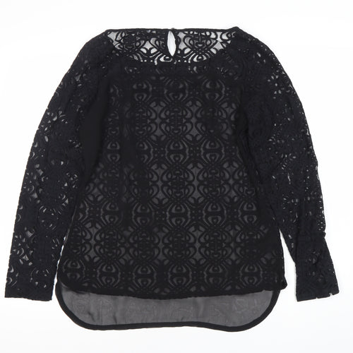Next Women’s Black Lace Tunic Blouse Size 10 Long Sleeve