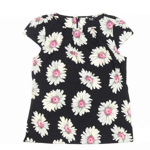 K&D London Women's Black Floral Blouse Size 10 Short Sleeve