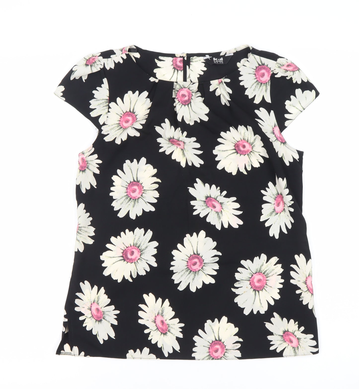 K&D London Women's Black Floral Blouse Size 10 Short Sleeve