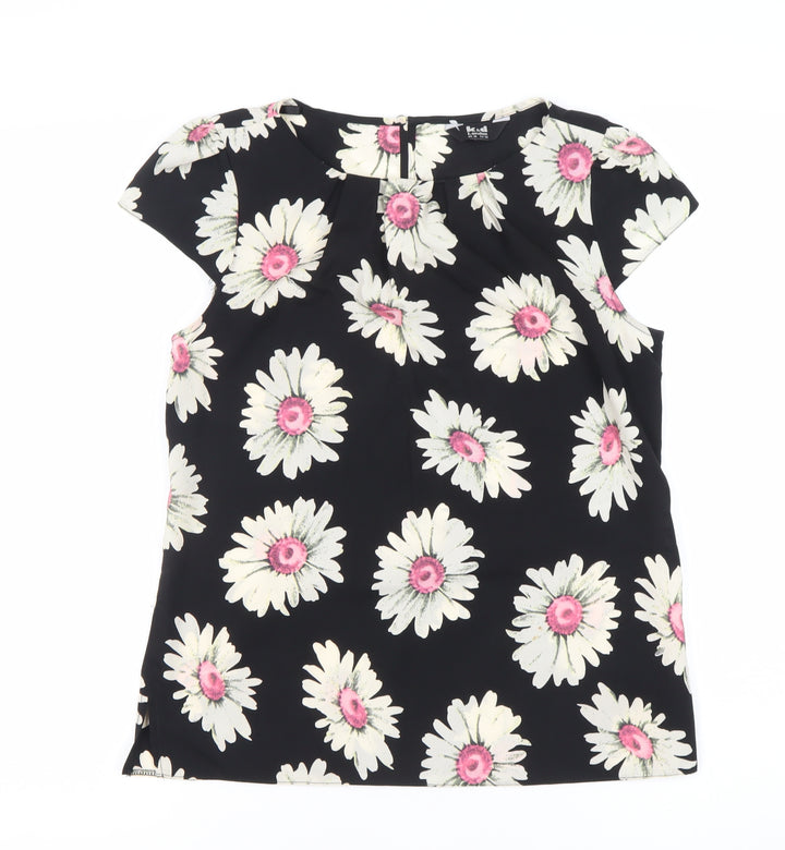 K&D London Women's Black Floral Blouse Size 10 Short Sleeve