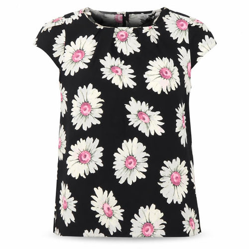 K&D London Women's Black Floral Blouse Size 10 Short Sleeve