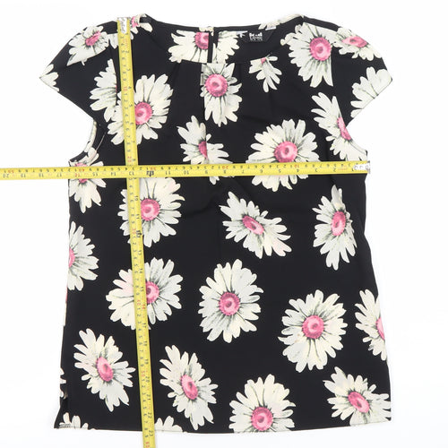 K&D London Women's Black Floral Blouse Size 10 Short Sleeve