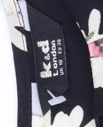 K&D London Women's Black Floral Blouse Size 10 Short Sleeve