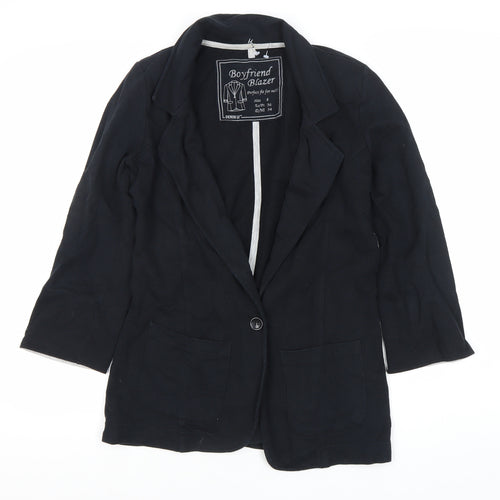 Denim Co. Women's Black Size 8 Boyfriend Blazer Jacket 3/4 Sleeve