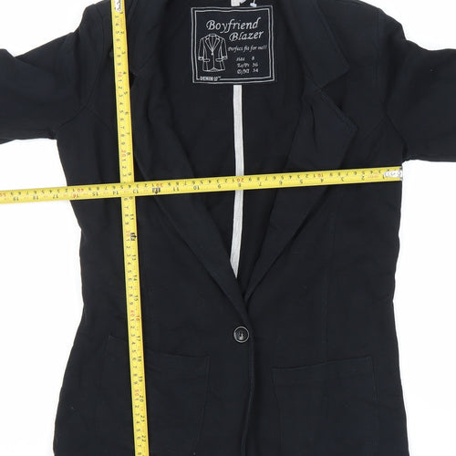 Denim Co. Women's Black Size 8 Boyfriend Blazer Jacket 3/4 Sleeve