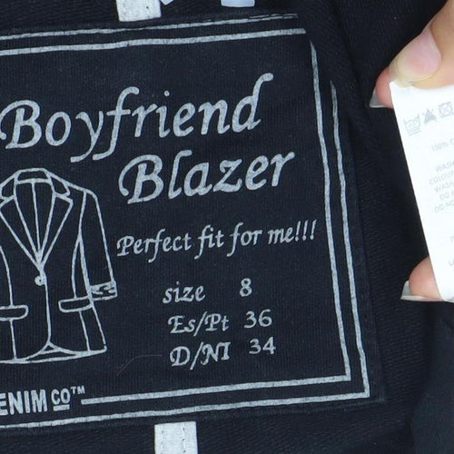 Denim Co. Women's Black Size 8 Boyfriend Blazer Jacket 3/4 Sleeve